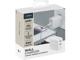 Сетевое зарядное устройство Deppa (11449) Wall charger 45W/PD3.0/2xUSB-C (белый)