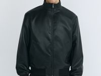 Бомбер из искусственной кожи, Черный