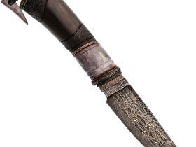 Авторский нож Сварог, сталь мозаичный дамаск, подарочная шкатулка