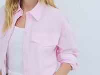Хлопковая кроп-рубашка с карманами, Розовый