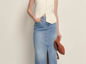 Джинсовая юбка макси с разрезом