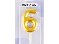 Свеча для торта с держателем MESHU "Цифра 6", 6 см, золотая, блистер