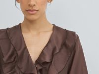 Блузка из лиоцелла с рюшами, Коричневый