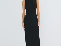 Вязаное платье в рубчик с воротником-стойкой, Черный