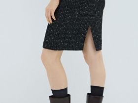 Твидовая юбка миди, Черный