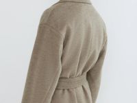 Длинное двубортное пальто с поясом, Бежевый