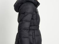 Пуховик с поясом приталенного силуэта