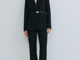 Двубортный жакет с поясом, Черный