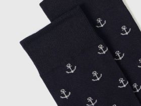 Высокие носки с жаккардовым рисунком, Синий