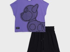 Комплект трикотажный для девочек: фуфайка (футболка), шорты