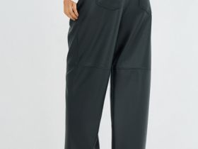 Прямые брюки из искусственной кожи, Черный