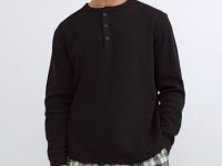 Лонгслив пижамный из текстурной ткани, Синий