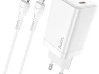 Сетевое зарядное устройство Hoco (N23) GaN 45W 2хType-C+кабель Type-C/Lightning 1m (белый)