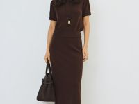 Вязаная юбка-трапеция, Коричневый