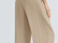 Прямые брюки cо складками, Бежевый