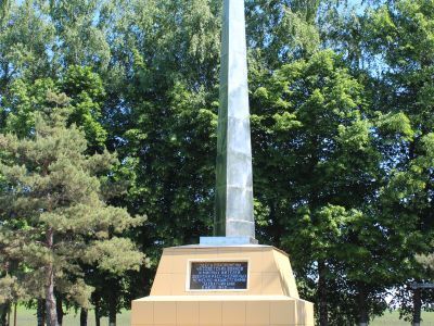 Братская могила 49 советских воинов, мирных жителей, расстрелянных фашистскими захватчиками в июле 1942 года. Установлена 13-метровая стела из нержавеющей стали. Коллектив конструкторов Алексеевского завода «Химмаш». Изготовлена на «Химмаше»