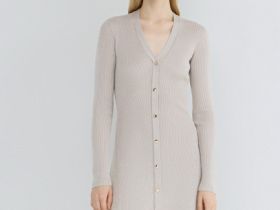 Вязаное платье мини, Бежевый