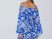 Платье из вискозы со спущенными плечами, Синий