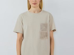 Футболка с вышивкой, Бежевый
