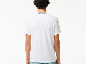 Мужская футболка Lacoste с воротником в полоску из эластичного хлопка