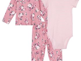 Комплект детский трикотажный для девочек: боди, брюки, кофточка