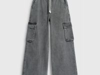 Широкие джинсы с карго-карманами для девочек, Серый