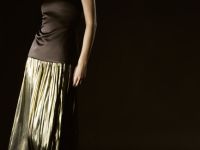 Юбка макси из ткани с эффектом жидкого золота, Золотой