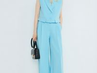 Однобортный жилет из поливискозы, Голубой