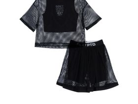 Комплект трикотажный для девочек: фуфайка (футболка), топ, шорты