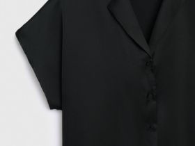 Сатиновая блузка с коротким рукавом, Черный