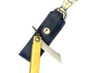 Складной нож Nagao Higonokami Mame Miniature, 40мм, сталь SK-5, рукоять латунь, синий чехол