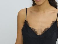 Сатиновый топ с кружевом, Черный