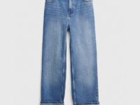 Прямые джинсы с отворотами, Голубой