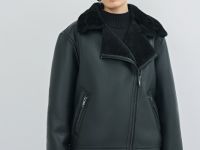 Дублёнка с воротником из искусственного меха, Черный