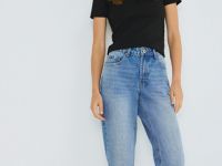 Прямые джинсы с высокой посадкой, Голубой