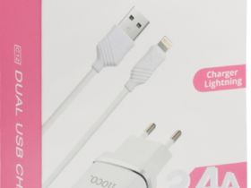 Зарядное устройство Hoco C12 USB/USB с кабелем Apple Lightning 12 Вт Белое