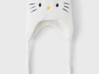 Молочная шапка-ушанка с бантиком и вышивкой Hello Kitty для девочки Глория Джинс