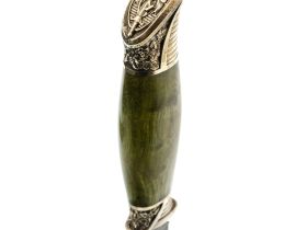 Финка НКВД, дамаск, стабилизированная зеленая карельская береза