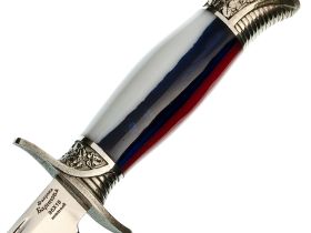 Финка НКВД, сталь 95х18, мельхиор, акрил триколор