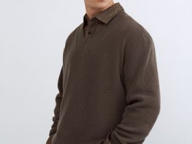 Текстурный джемпер с V-вырезом, Коричневый