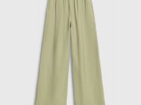 Прямые брюки с поясом на резинке, Зеленый
