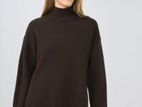 Джемпер с воротником-стойкой, Коричневый