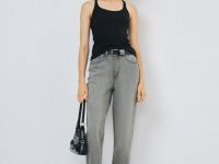 Прямые джинсы со средней посадкой, Серый