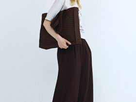 Широкие брюки изо льна с эластичным поясом, Коричневый