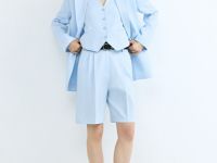 Шорты-бермуды со складками, Голубой