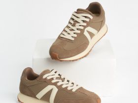 Комбинированные кроссовки из натуральной замши, Бежевый