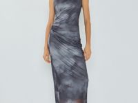 Платье из сетки с асимметричными сборками, Серый