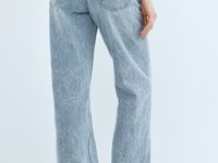 Широкие джинсы на высокой посадке в цветочный жаккард, Голубой