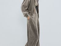 Велюровые брюки с эффектом стирки, Бежевый