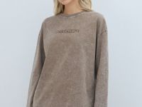 Лонгслив с принтом и эффектом стирки, Бежевый